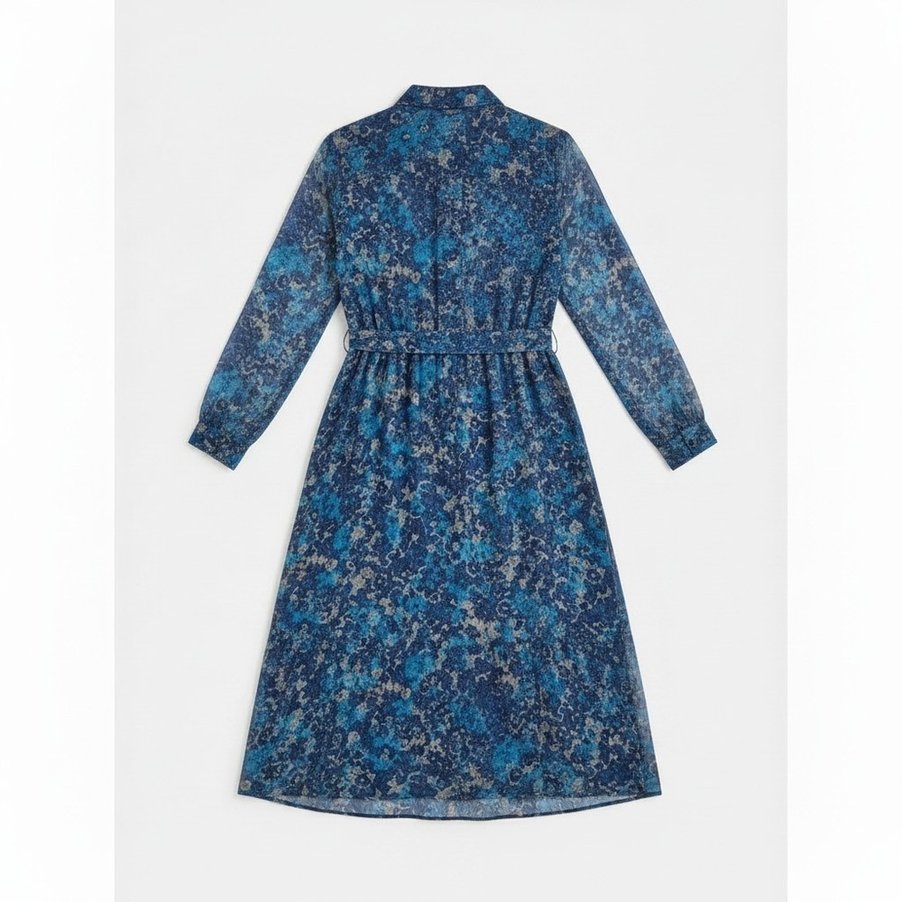 Terra & Sky Womens Shirtdress Size 0X Blue Maxi Floral Tie-Waist Elegant - Picture 3 of 12